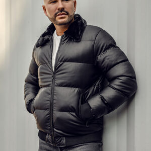 Schwarze Herren-Winterpilotenjacke aus Leder HR830 Von Hyper